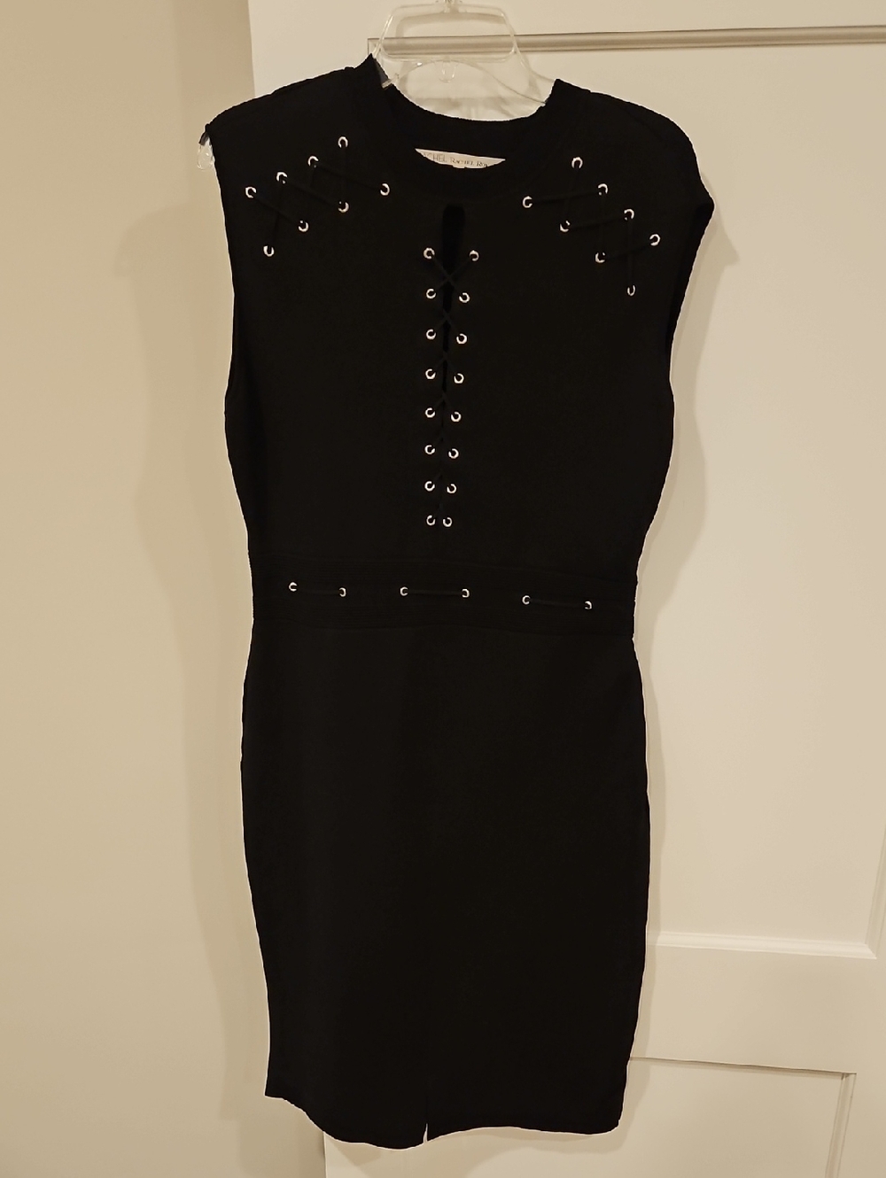 RACHEL Rachel Roy Black Lace-Up Eyelet Midi Dress Size: XL